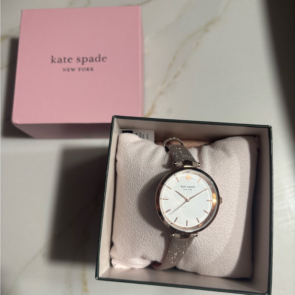 Kate Spade Women's Holland Three-Hand Rose Gold-Tone Glitter Leather Watch - Picture 2 of 5